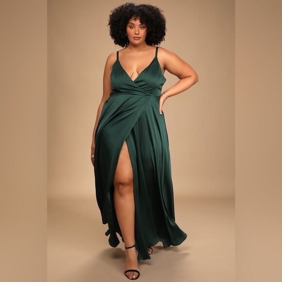 Lulus Ode To Love Emerald Green Satin Maxi Dress Sz S Spaghetti straps - Picture 7 of 12